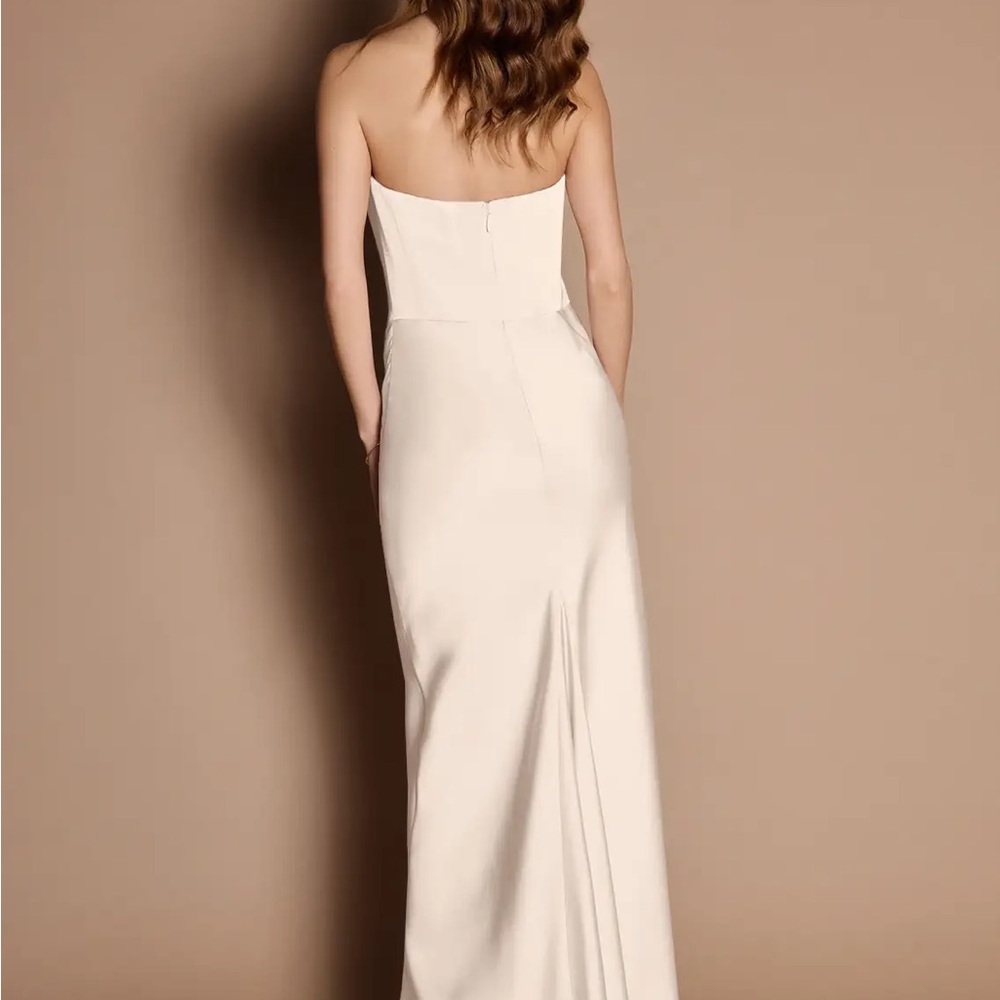 Azazie Atelier Strapless Cream Satin Evening Gown - Picture 2 of 8